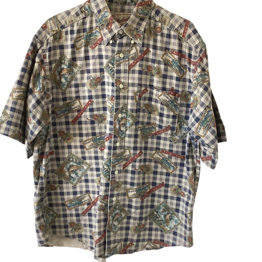 Woolrich‎ Mens Short Sleeve Fishing Plaid Button Down Shirt Made in USA Large